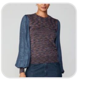 Chic Blue and Brown Long Sleeve Top